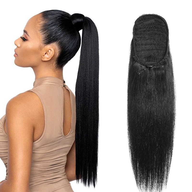 Straight Drawstring Ponytail Human Hair Ponytail Hair Extension Yaki Straight Pony Tails