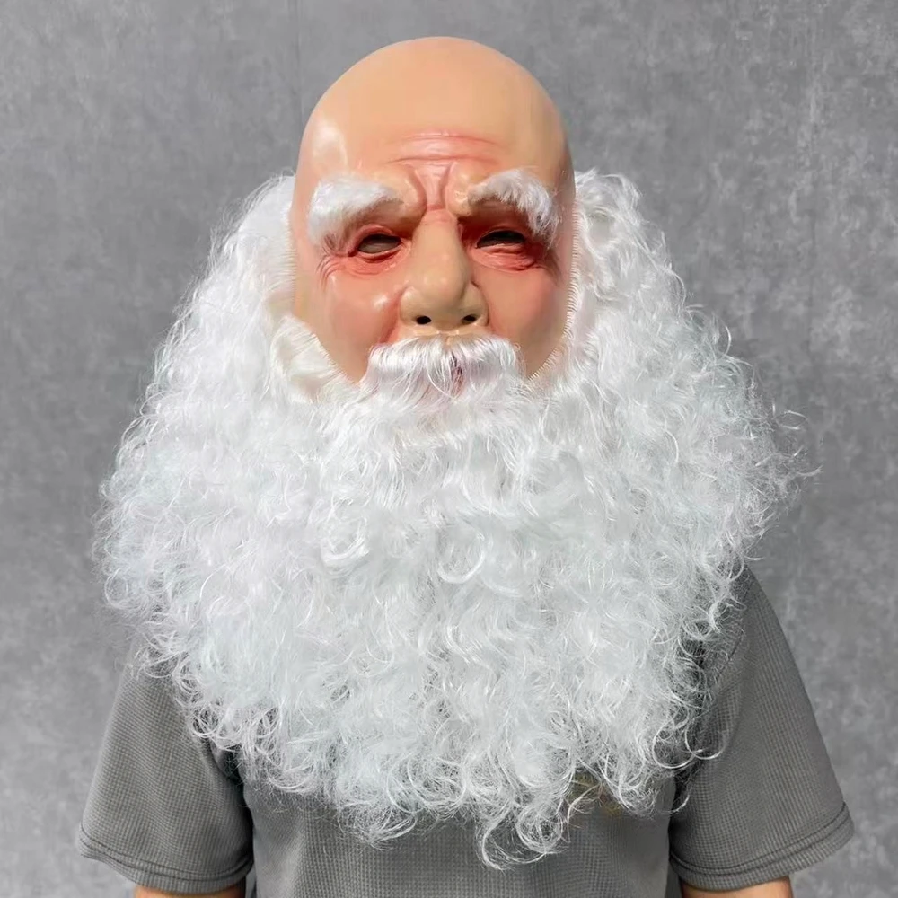 Christmas Old Man Masks Santa Claus Beard Cover Funny Latex Full Head Decorative Christmas Costume Party Props