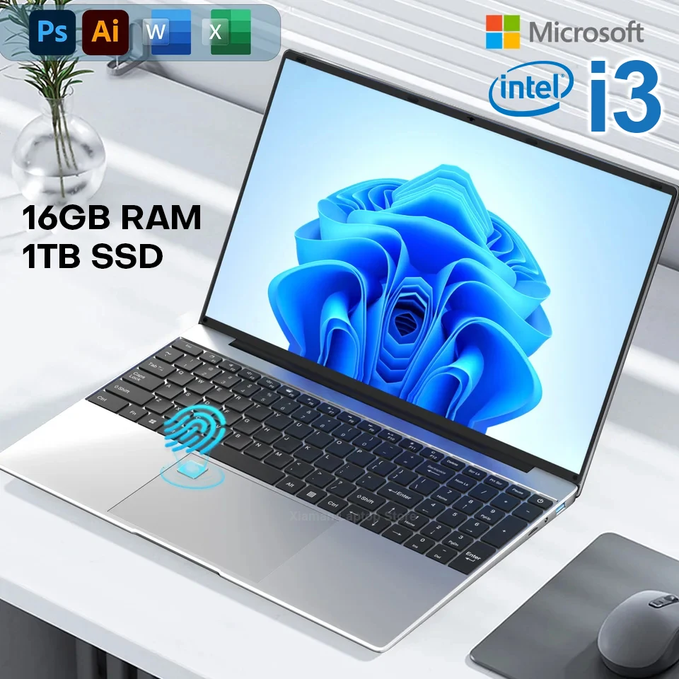 Windows 11 Pro Laptop Computer Intel Core i3-5005U 15.6" 16GB DDR 1TB SSD Laptops Office Computer PC Fingerprint Unlock Notebook
