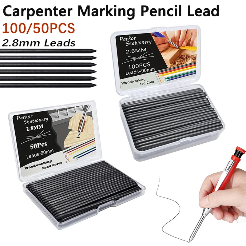 50/100pcs/box 2.8mm 2B Woodworking Pencil Replacement Lead Refill, Carpenter Marking Accessories for Construction Engineer Tool