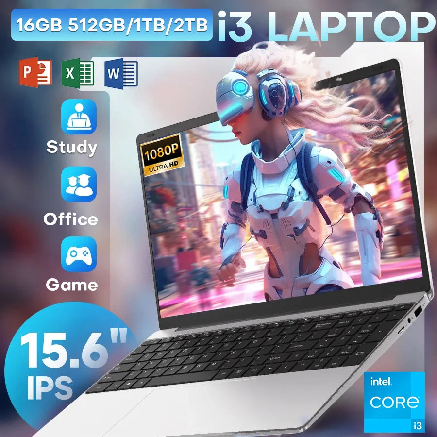 15.6inch Intel Notebook PC Ultra Slim Laptop Intel Core i3-5005U 16GB RAM 1TB 2TB SSD Office Study Computer PC Windows 11 Pro