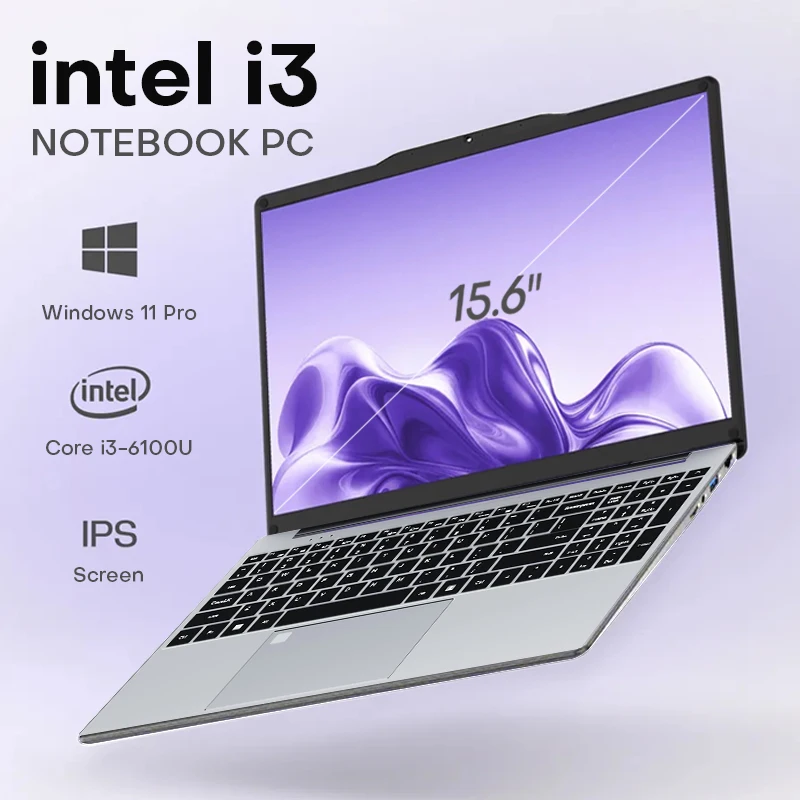 15.6 inch Windows 11 Pro Laptop Computer Intel Core i3 6100U IPS FHD 1080P Notebook PC Office Study Laptops Fingerprint Unlock