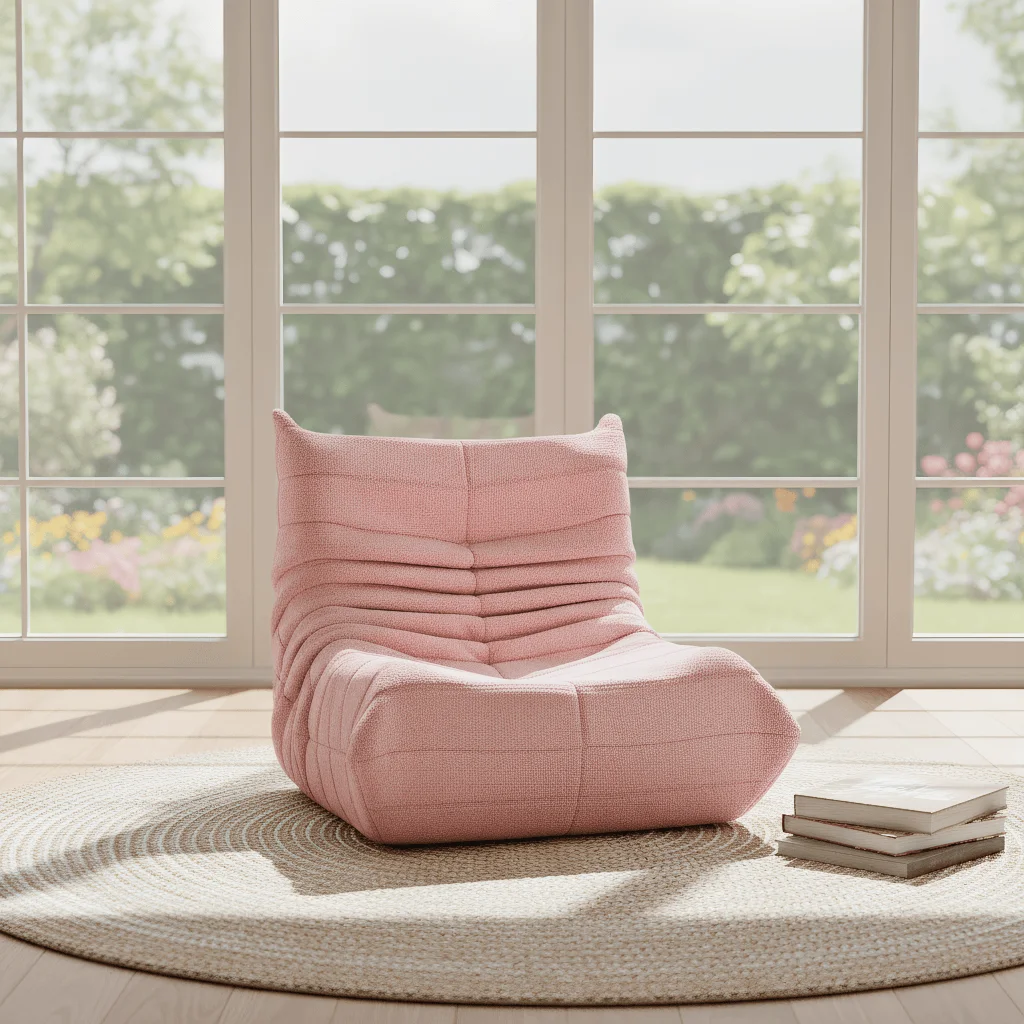 Lazy Sofa Single Chair, Pink Learskin, For Bedroom, living room, office, Boneless bean bag, Reading & Relaxation chair