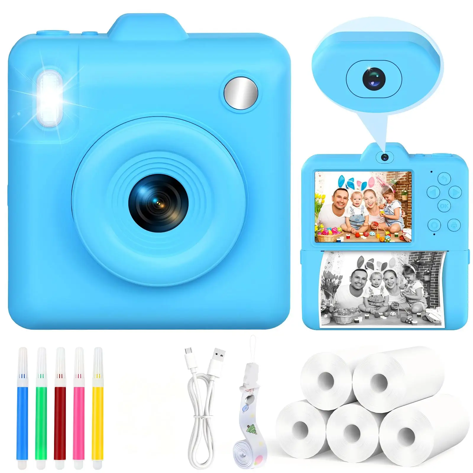 Kids Camera Toy Mini Photography Printer 1080P HD 16x Zoom Dual Lens Camera DIY Instant Printed Photos Digital Children Camera
