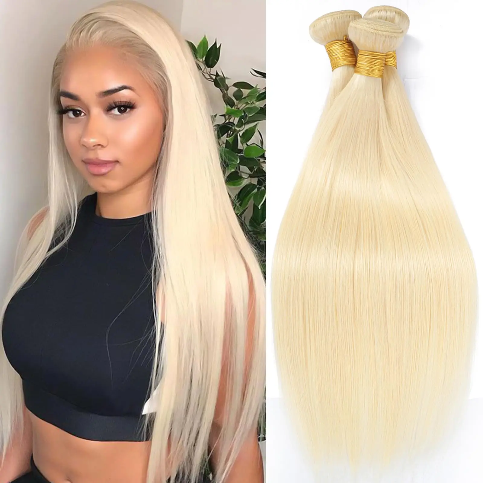Blonde Human Hair 3 Bundles Brazilian Straight Hair Bundle Honey Blonde Virgin Bundles Human Hair Extensions Weave 613 Color