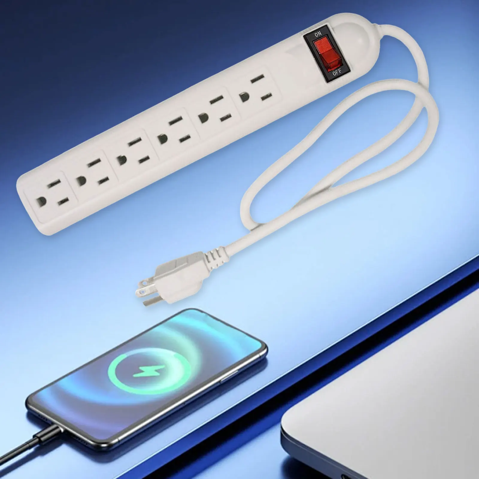 6 Outlet Extender Power Strip Surge Protector US Plug Wall Mountable Desktop Charging Station for Home Office Desk Dorm Room