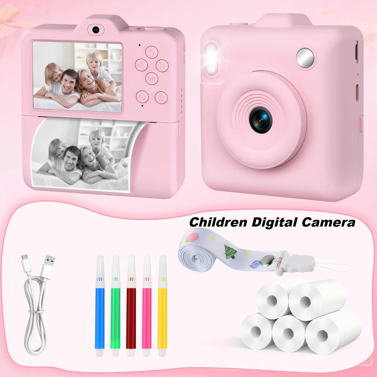 Children Digital Camera Photography Instant Print Photo 1080P HD Video Recorder Thermal Printer Educational Toy Birthday Gift