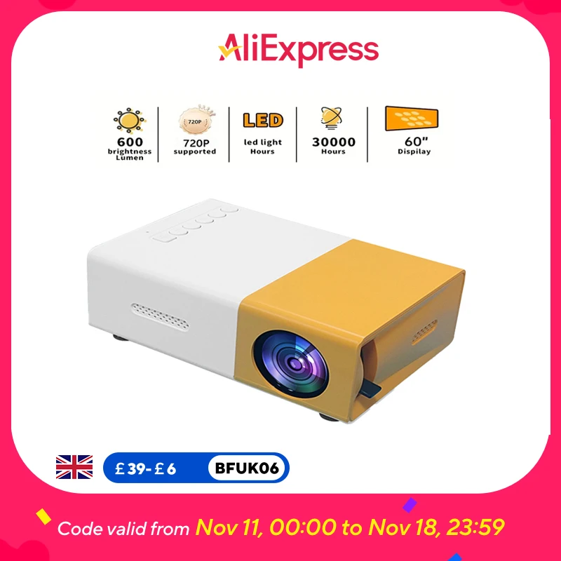 Portable Wired Projector Mobile Phone LED Mini Home Video Equipment 720P HD Screen USB/SD/AV/Hd