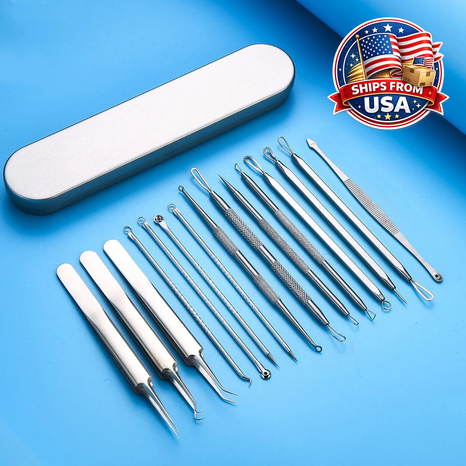 16 PCS Pimple Popper Kit Stainless Steel Blackhead Remover Acne Extractor Tools Set for Face Blemish Care with Storage Case