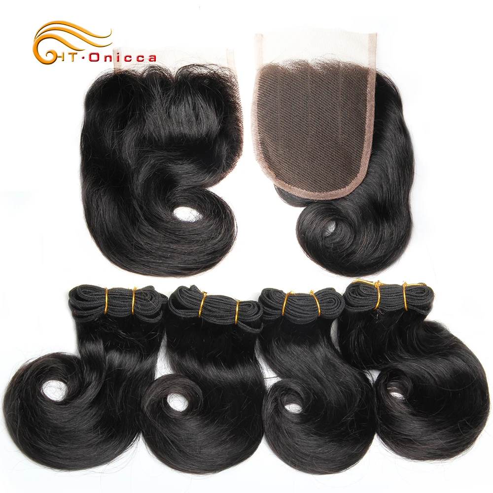 Double Drawn Funmi Hair Bundles With Closure Curly 8 Inch 100% Human Hair weave Brazilian Remy Hair Extension 1B 27 30 Burgundy