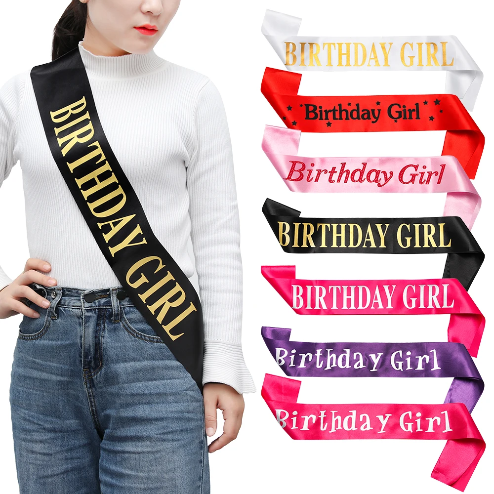 1pc Birthday Girl Glitter Satin Sash Ribbons Birthday shoulder girdle Happy Birthday Party Accessory Decoration Girl Gifts
