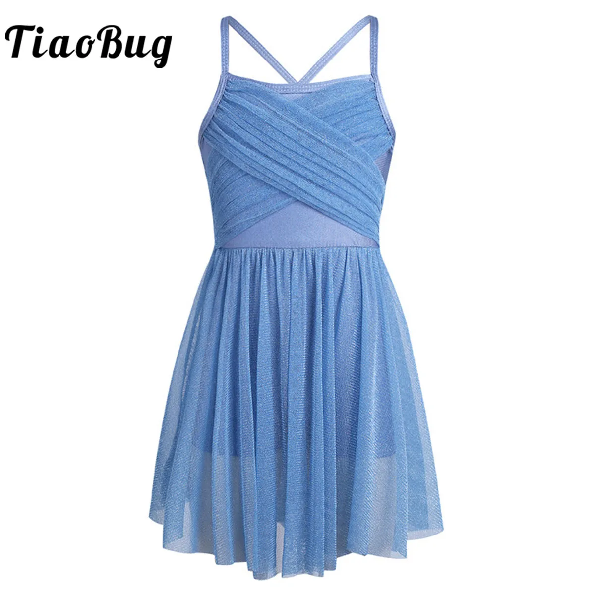 Kids Girls Glittery Mesh Lyrical Dance Dress Sleeveless Ballet Gymnastics Leotard Dresses Fairy Party Contemporary Latin Costume