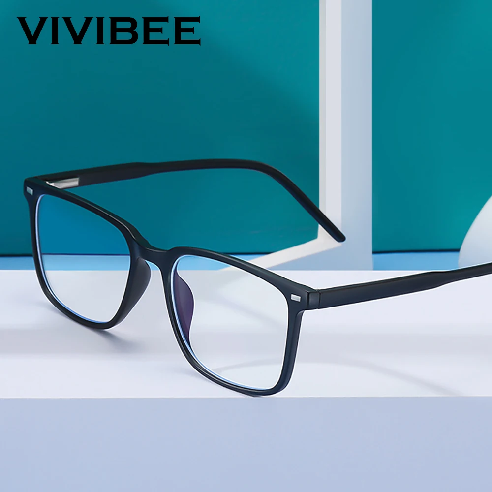 VIVIBEE Classic Square Blue Light Blocking Men Glasses Screen Gaming TR90 Black Anti Ray Eyeglasses Computer Network Eyewear