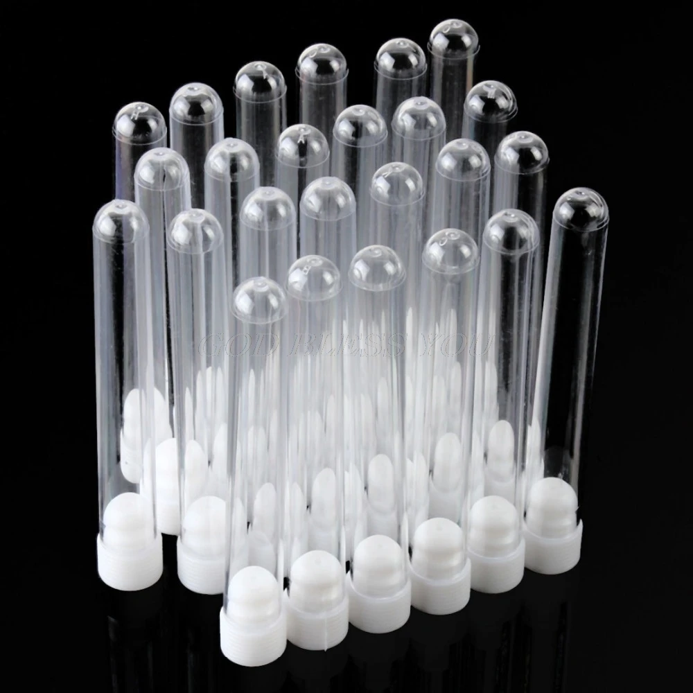 50Pcs/Set Plastic Test Tubes Transparent Test Tube 15x100mm Clear Plastic Vials Lab Test Tubes with Stoppers 12ml