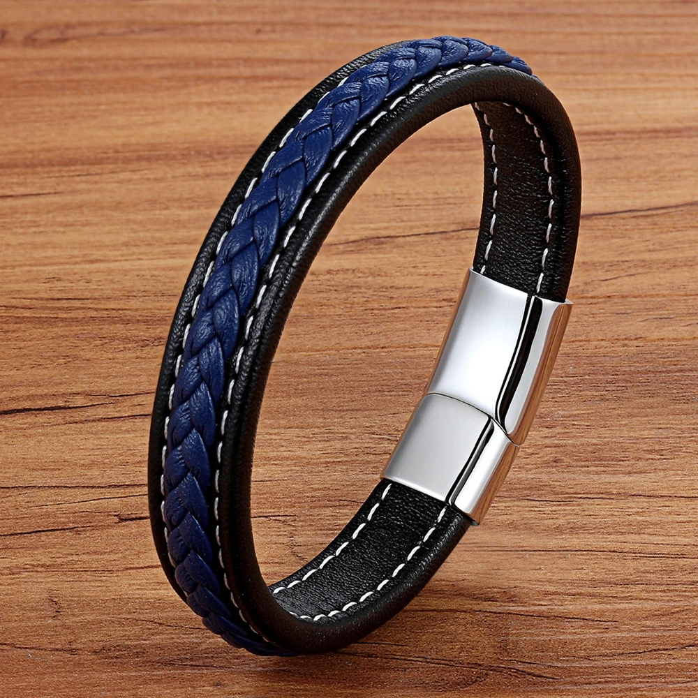 TYO Stainless Steel Leather Bangles Magnetic-clasp Braided Trendy Men Bracelet Armband Charm Male Wrist Band Gifts Wholesale