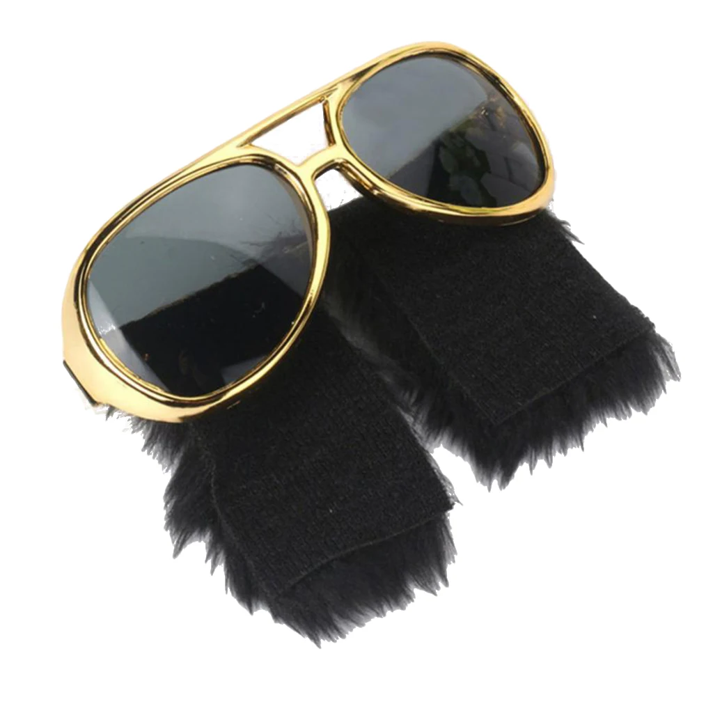 Novelty Gold Sunglasses Funny Beard Glasses 70s Disco Costume Presley Props Funny Disguise Glasses with Sideburns Party Favor
