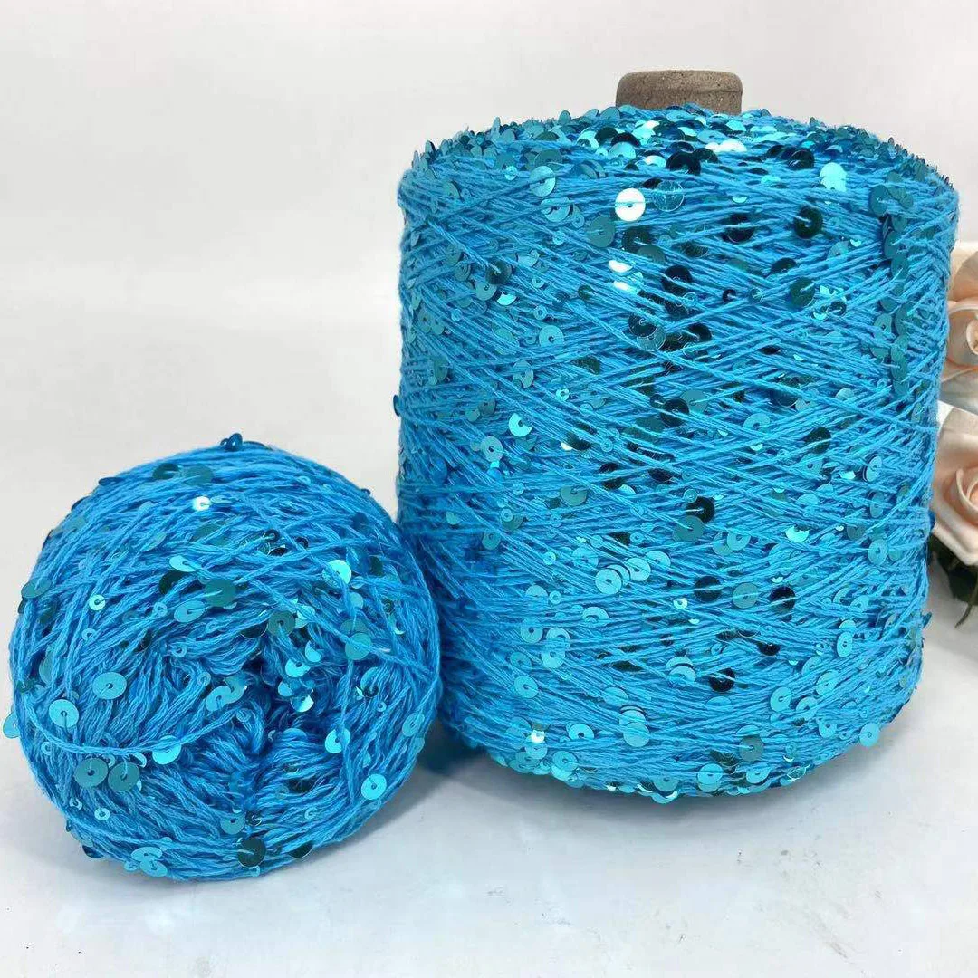 COOMAMUU 50/Ball пряжа 140M Hand Knitting Cotton Yarn 3mm+6mm Sequins Yarn DIY for Woman Woollen Sweater Hat Scarf