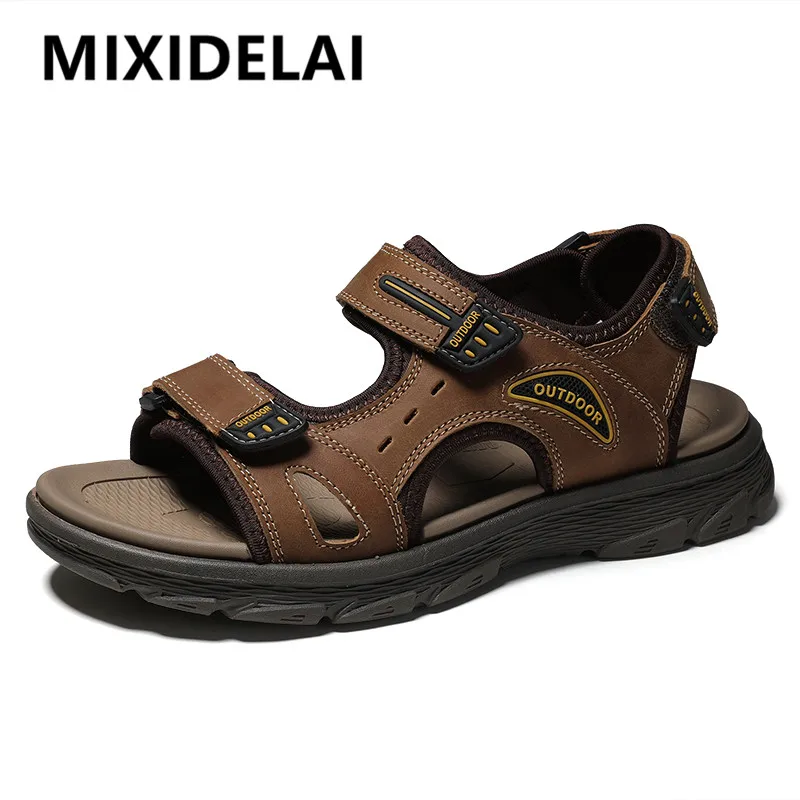 Classic Men's Sandals Summer Genuine Leather Beach Sandals Fashion Men's Casual Shoes Wading Sandals Outdoor Sneakers Plus Size