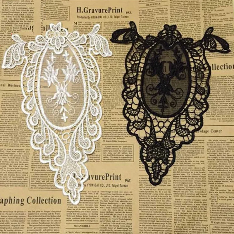 Black/White Fine Venice Lace Fabric Dress Applique Motif Blouse Sewing Trims, DIY Neckline Collar Costume Decoration