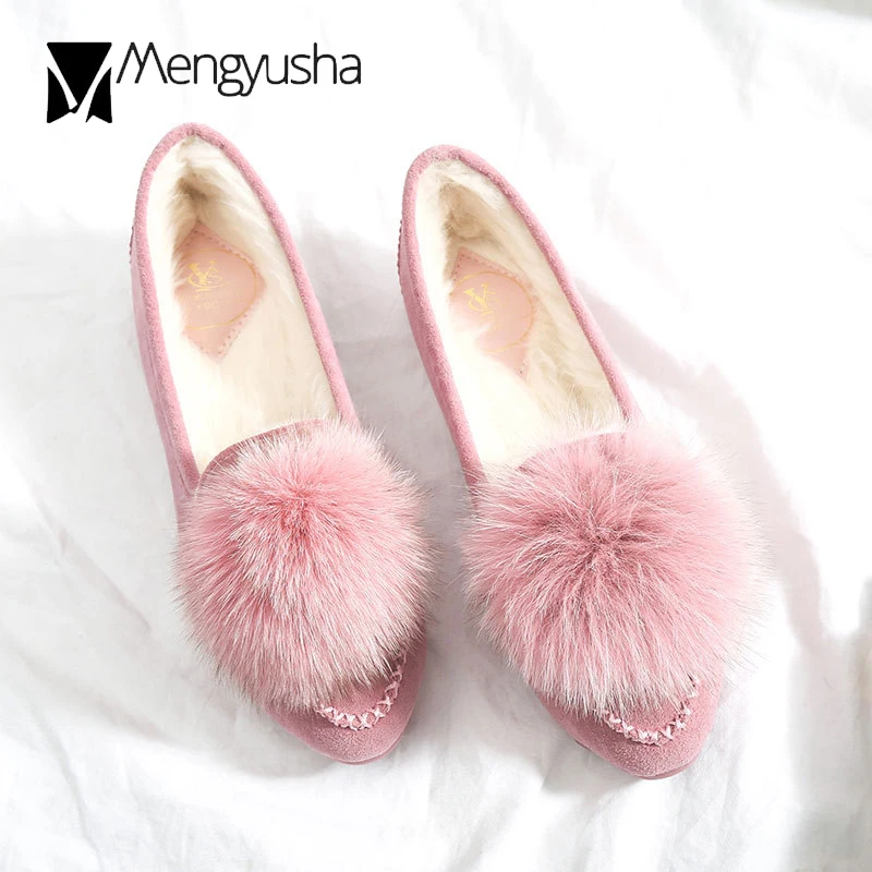 Cute pompom winter fur flat loafers women 9.5/10 espadrilles 2026 new arrival ballet flats slip on creepers comfort moccasins