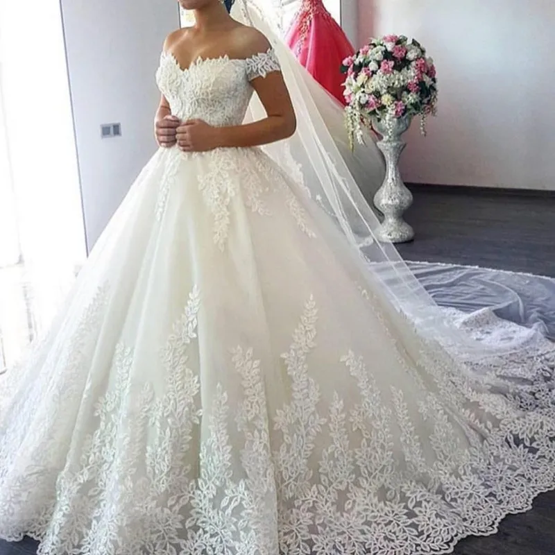 White Off the Shoulder Vestido De Noiva Wedding Dress Custom-made Plus Size Vestidos De Novia Bridal Tulle Mariage Customized