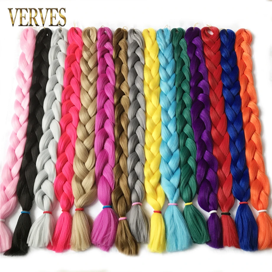 VERVES Braiding Hair 100 cm Synthetic Heat Fiber Braid 165g/Piece Women Pure Color Jumbo Braid Hair Extensions Pink