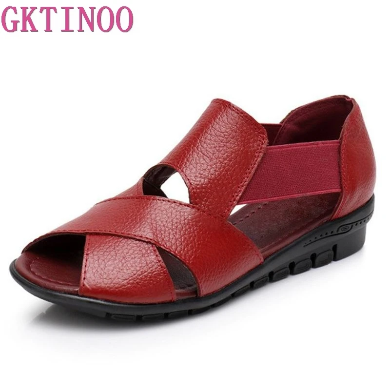 GKTINOO 2025 Summer Gladiator Rome Casual Sandals Women Shoes Sandalia Feminina Genuine Leather Wedge Heel Comfort Sandals