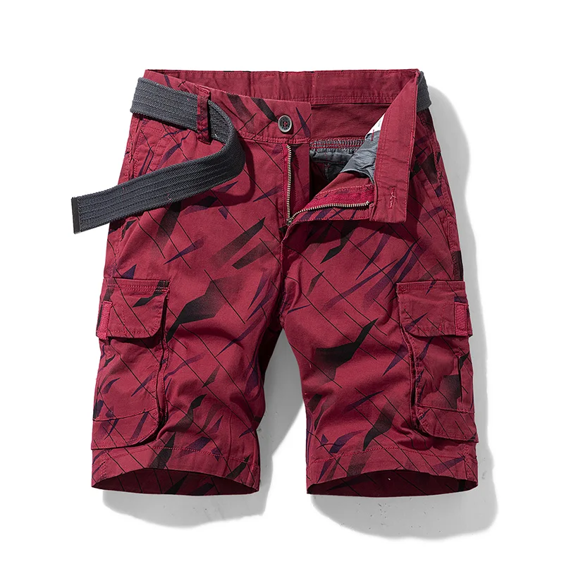 Men's Camouflage Cargo Shorts Red Summer Cotton Tactical 2022 Fashion Casual Multi-Pocket Short Pants Men Loose Army Military
