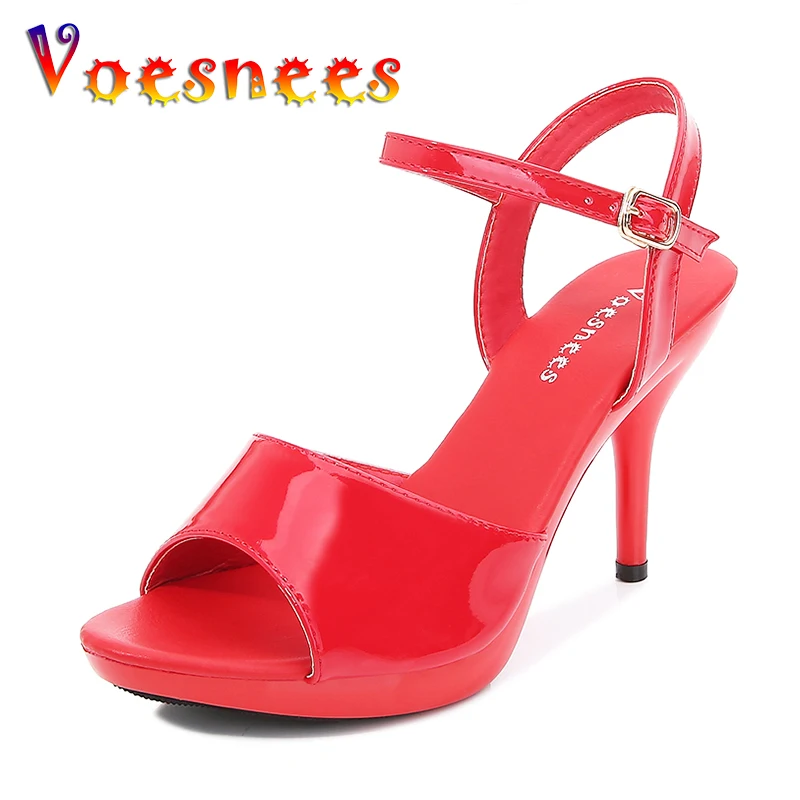 Voesnees Women's Sandas Fashion Sexy Heels Platform 2021 New Colorful Sandals Thin Red Sexy High Heels Fish Toe Female Shoes
