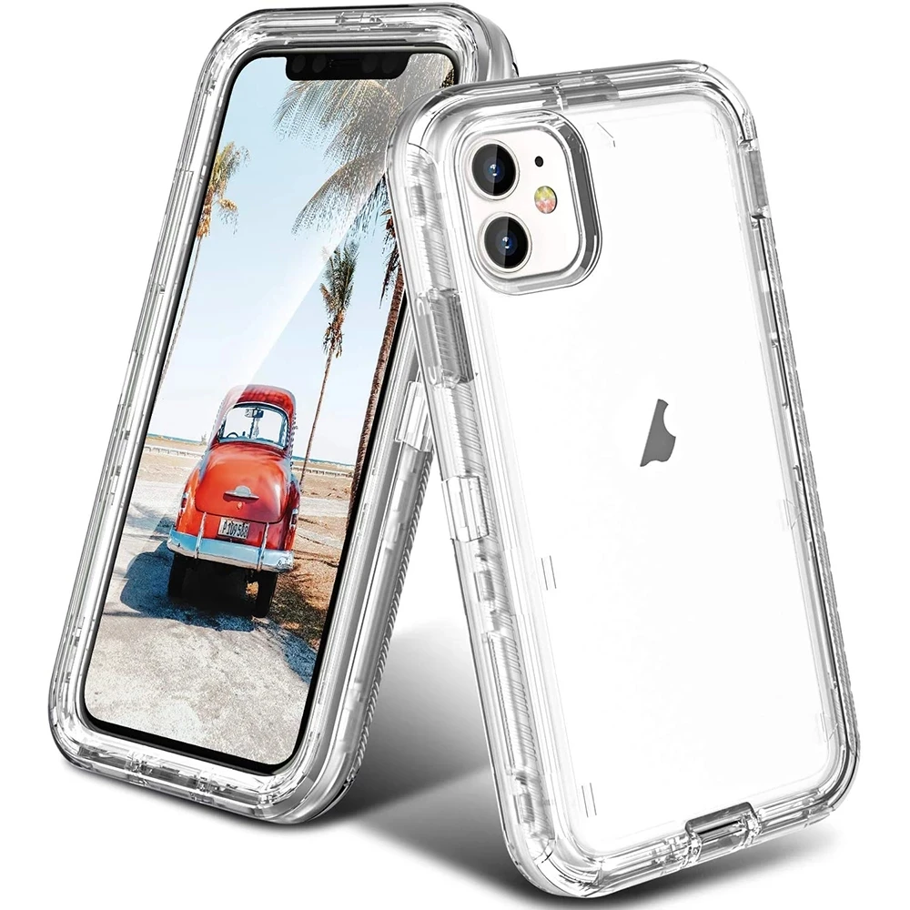 3 IN1 For iPhone 16 15 11 12 13 14 Pro Max MINI XR XSMAX X XS SE 7 8 6 6S Plus Heavy Duty Transparent Shockproof Armor Case