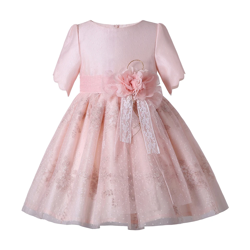 Pettigirl Summer Pink Girls EID Baby Wedding Lace Princess Dresses For Kids Boutique Birthday Size 23456781012Years Old