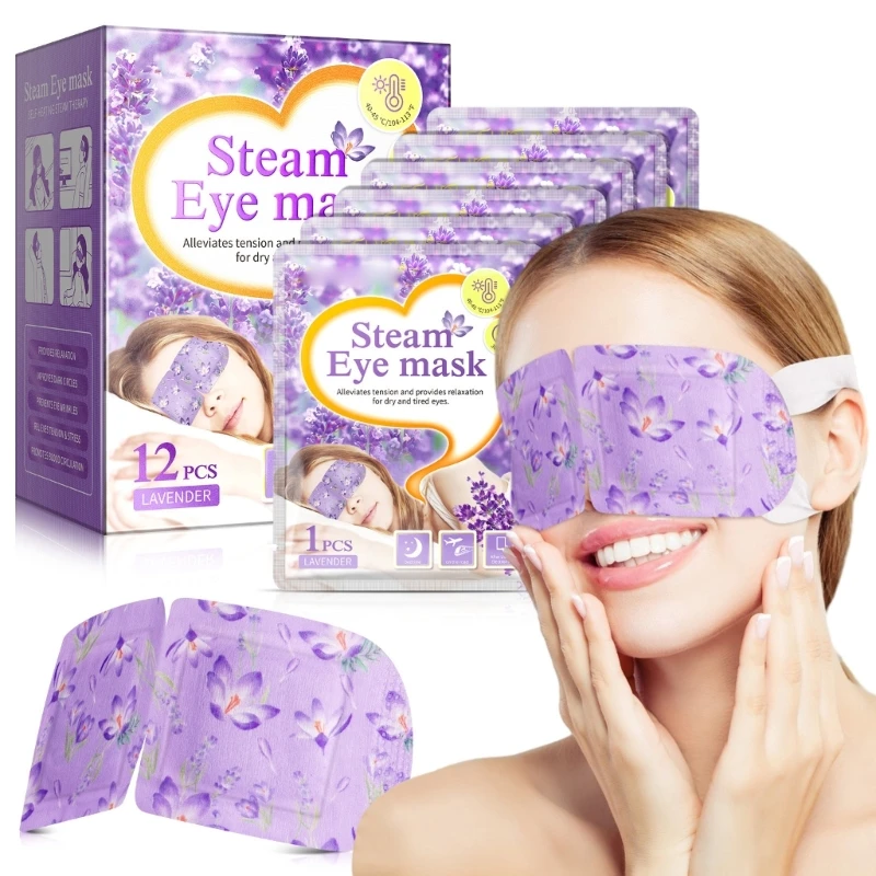 12 Pieces Self Heated Eye Mask Disposable Eye Heating Pad Moisturizing Heat Eye Mask Lavender Sleep Eye Mask for Daily
