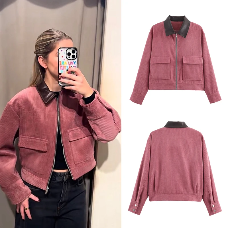 SLTNX Spring Pink Casual Jacket Women's Loose Fit Streetwear Front Zipper Pockets Lounge Wear Daily Outerwear