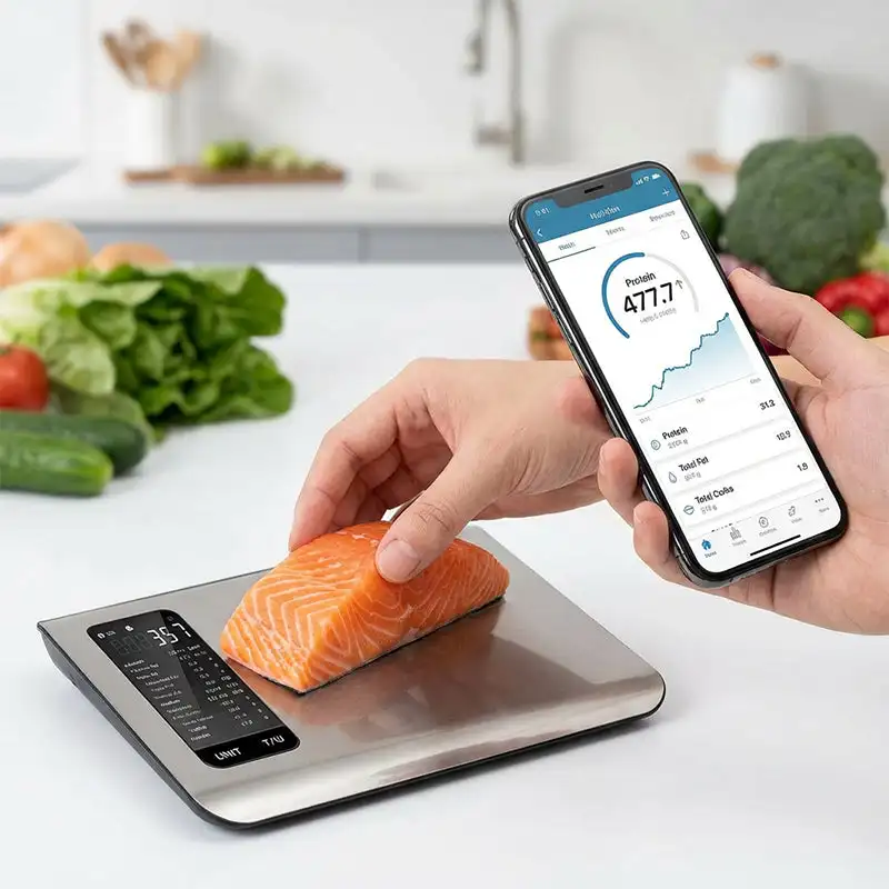 Smart Kitchen Scale Stainless Steel Food Calorie Protein Fat Carbs Nutritional Calculator measures 19 nutritional values