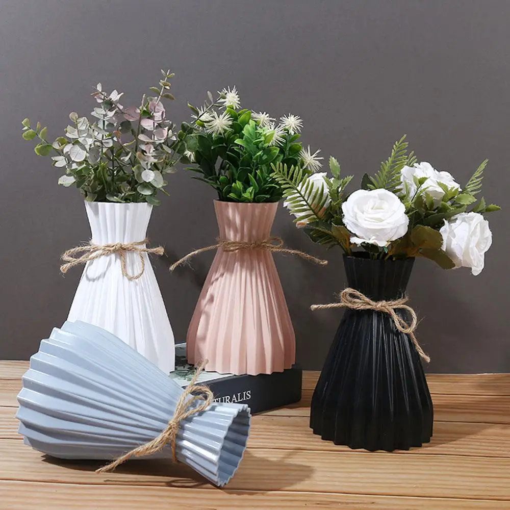 Nordic Pleated Hemp Rope Decor Flower Vase Cannot hold water Ceramic Flower Pot Modern Simple Plastic Vases Home Ornaments