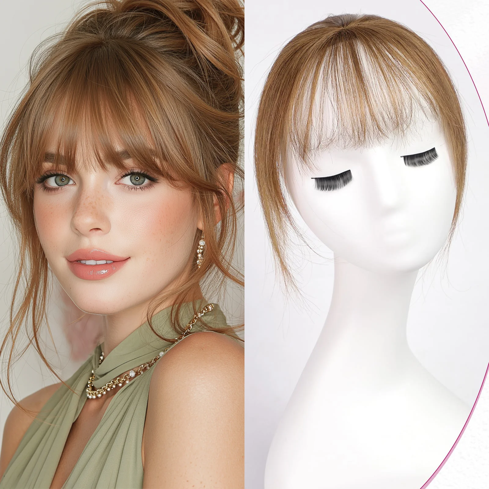 100% Human Hair Bangs Clips in Air Fringe Bangs Hairpiece for Women Honey Brown Remy Human Hair Bangs Hair Extension 4.5inch