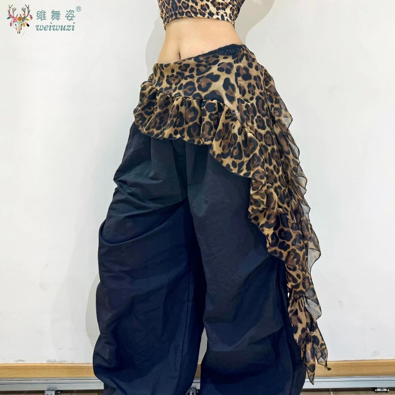 Belly Dance Clothing for Women's Leopard Print Hip Scarf Jazz Dance Fart Curtain Adult Oriental Dance Practice Waist Scarf