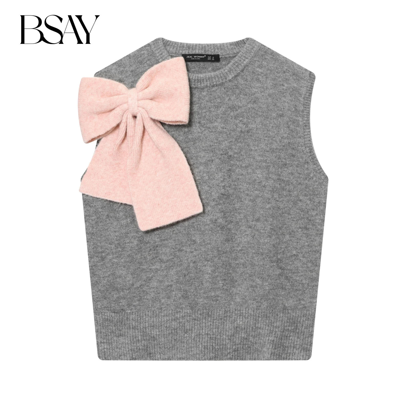 BSAY sweet big bow sweater vest women's clothing 2025 autumn new Korean O-neck warm knitted pullover chic ladies tops mujer