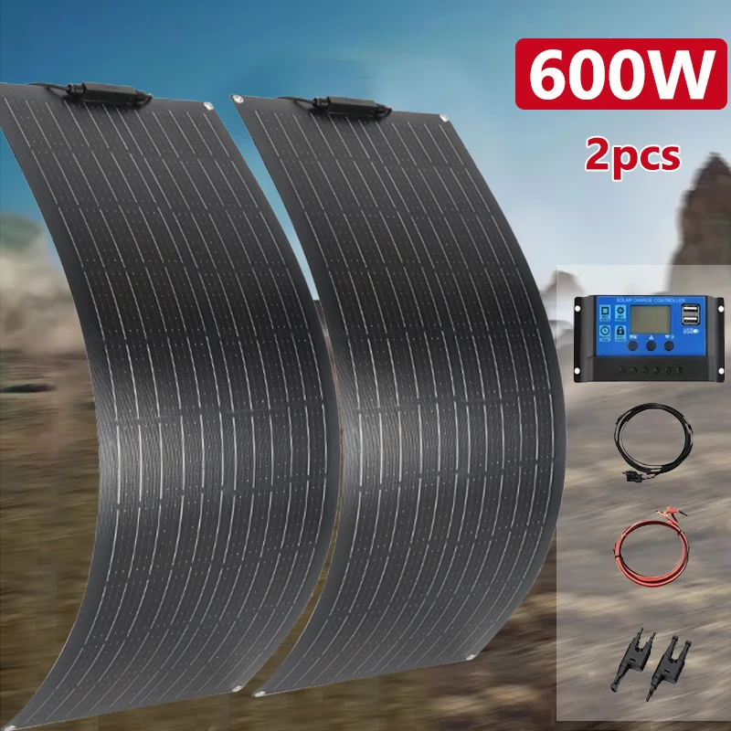 600W 300W Flexible Solar Panel Kit 18V Monocrystalline Solar Cell Outdoor Power Charger for Camping Yacht Motorhome RV Car Boat