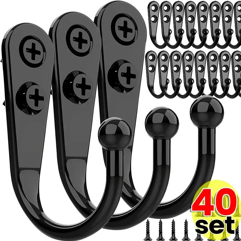 40/1set Alloy Hooks with Screws Wall Mounted Coat Hanging Hook Kitchen Bathroom Organizer Clothes Keys Storage Metal Rack Holder