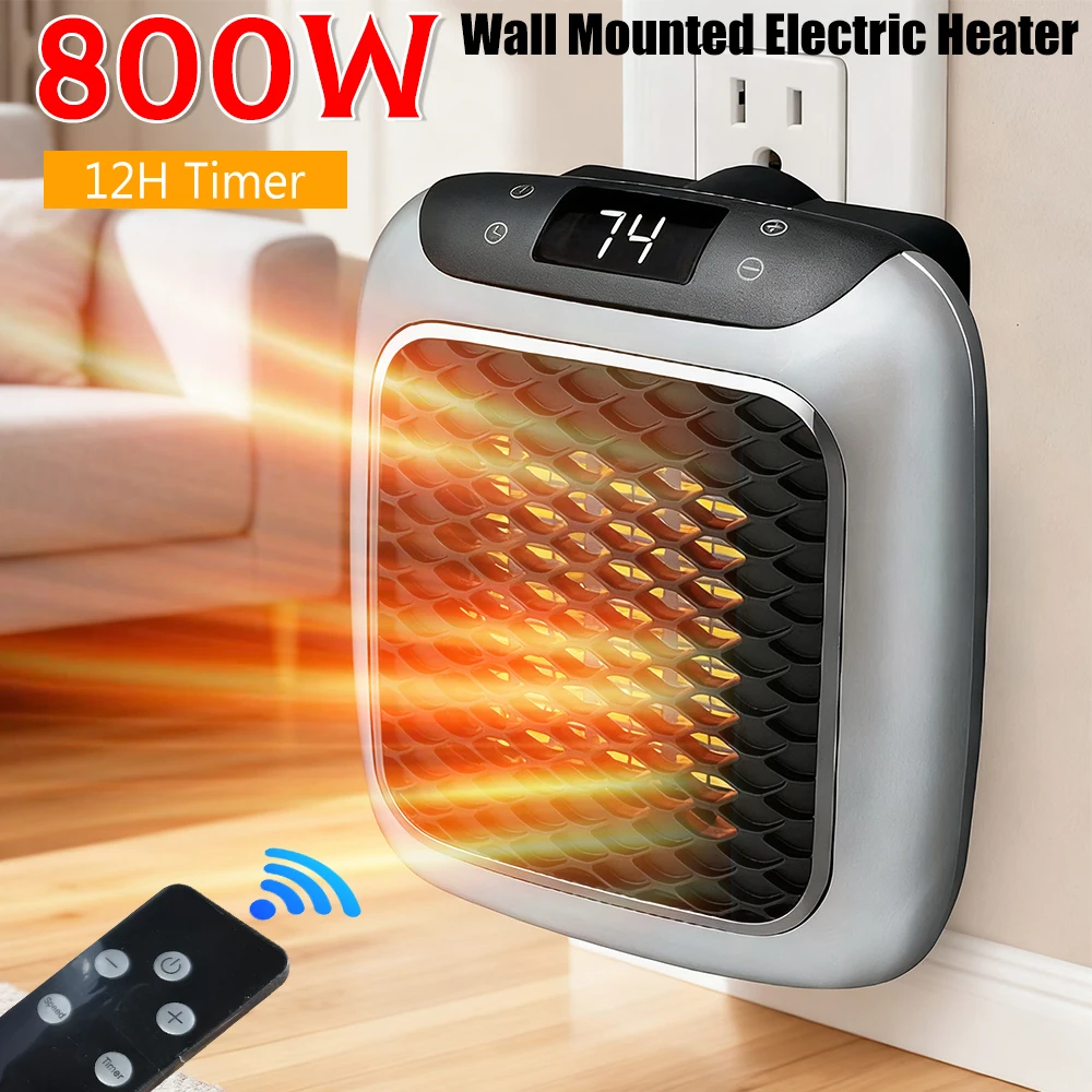 Portable Electric Heater Wall Outlet Small Space Heater with Adjustable Thermostat, Programmable 12-Hour Timer, Auto Shut Off 