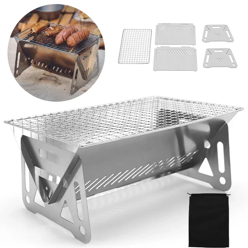 Grille Bbq Grill Barbecue Grid Barbecue Kitchen Utensils Wood Stove Multifunctional Camping Heating Furnace Folding Tourist Bar