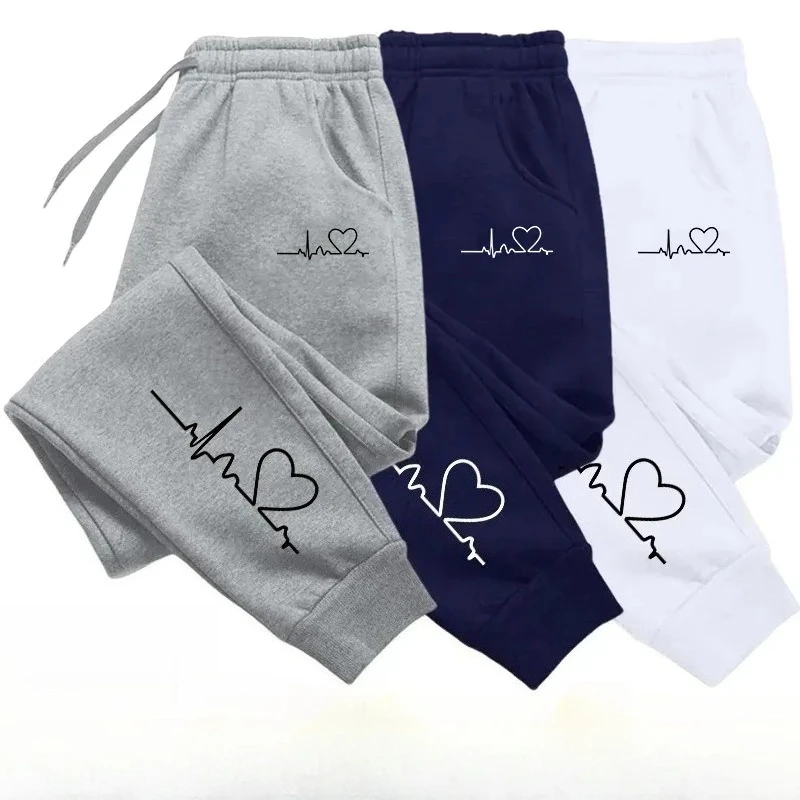 Women's Heart Print Sweatpants Casual High Quality Fitness Trousers Fashionable Baggy Warm PantsStreet Sport Jogging Daily Wear