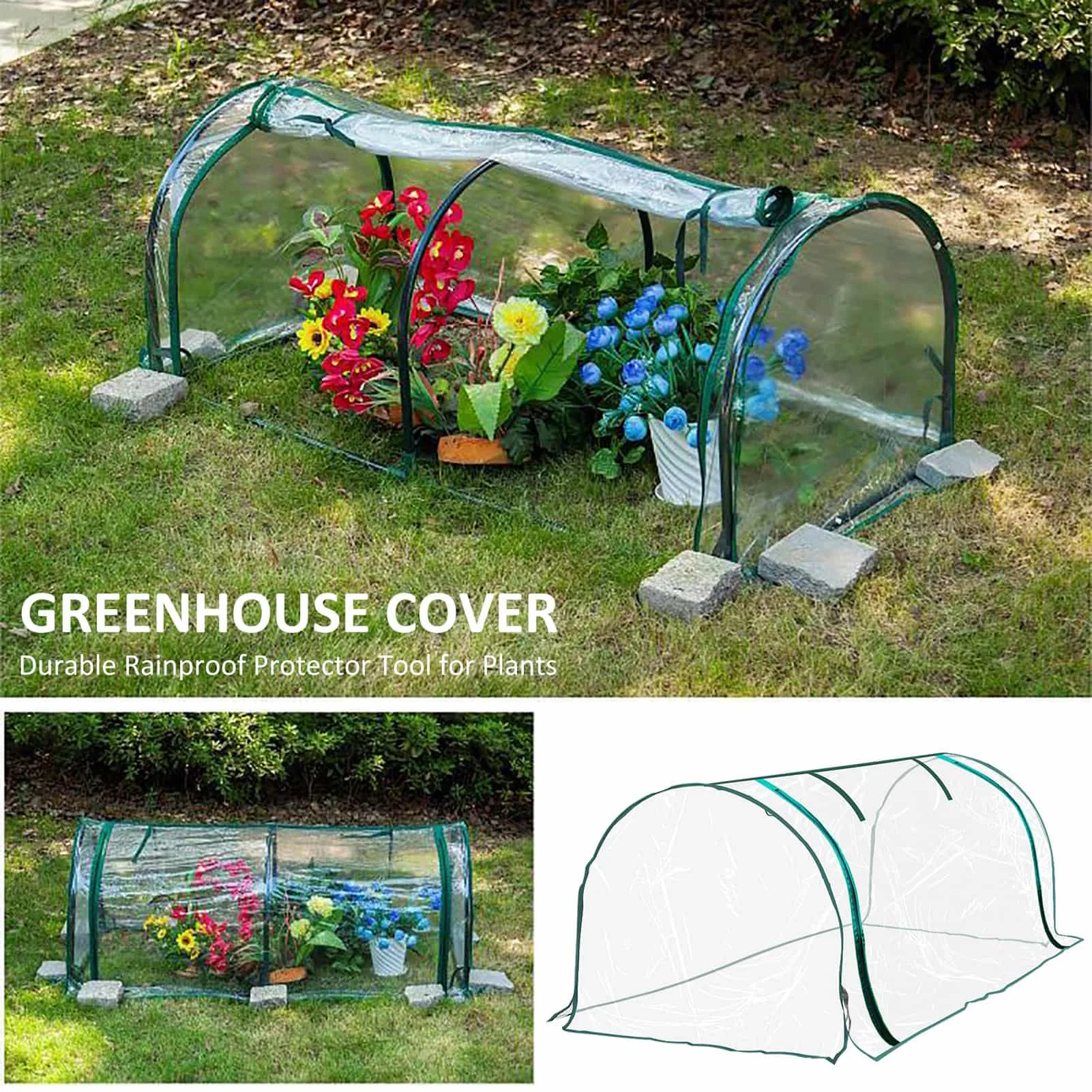 130x60x50cm Warm Greenhouses Durable 9-Wire PVC Transparent Plant Cover Garden Plant Flower Grow Greenhouse (Bracket Not Include