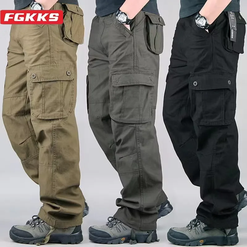 New Men Cargo Pants Pants 6 Pockets Fashion Cargo Pants Quality Cotton Outdoor Male Casual Pants