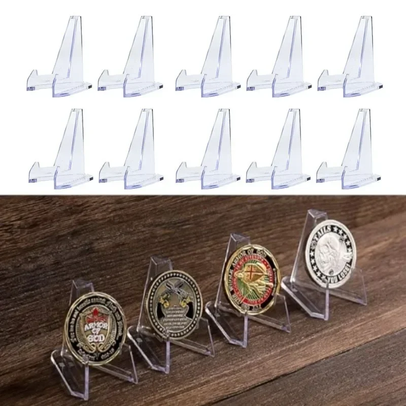 10pcs Acrylic Stands Coin Display Stand Holders Easel Commemorative Coin Mini Stand Badge Medals Display Stand Rack