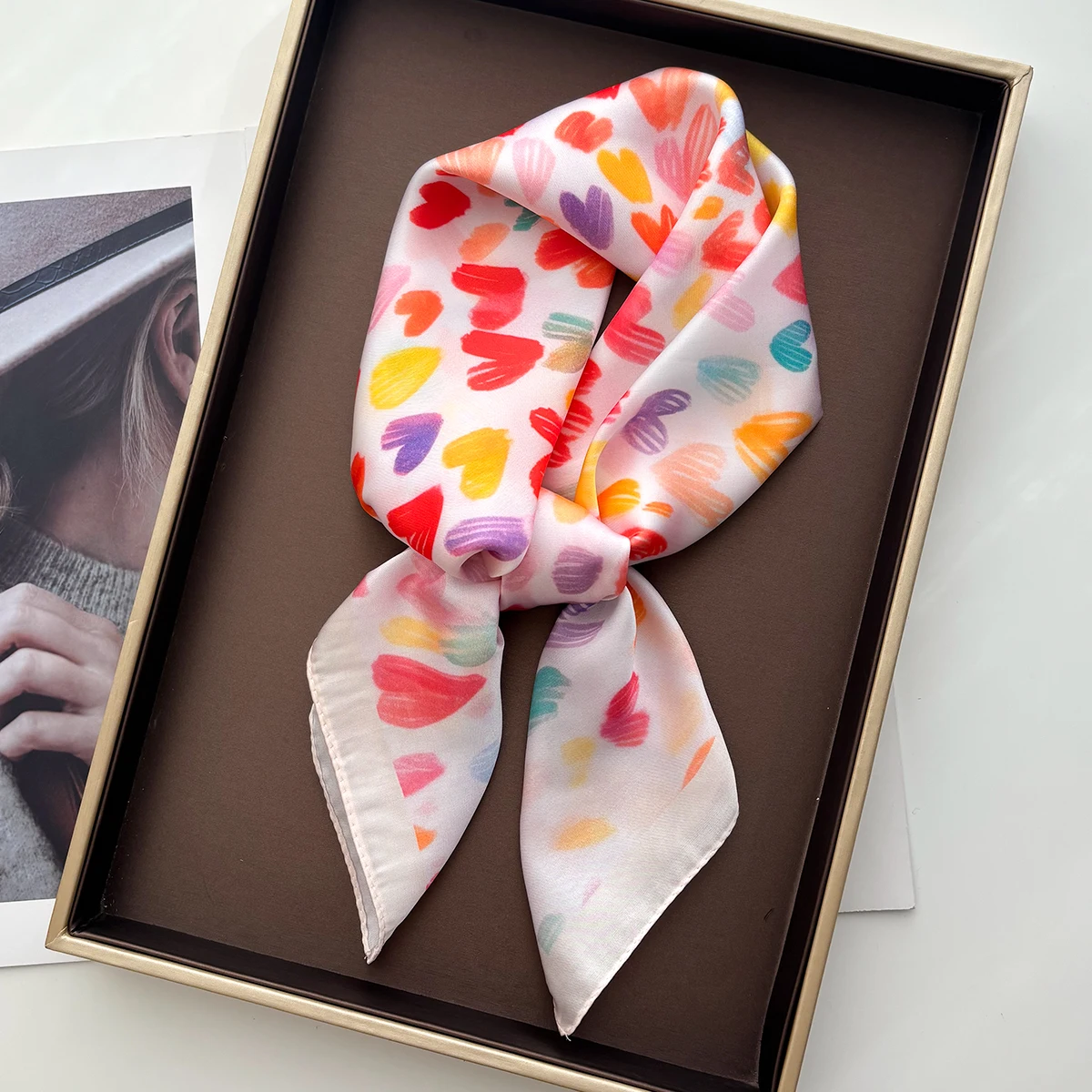 Luxury Square Scarf For Women Cute Ladies Hijab Neckerchief Soft Stain Imitation Silk Scarves Elegant Shawl For Daily Wear