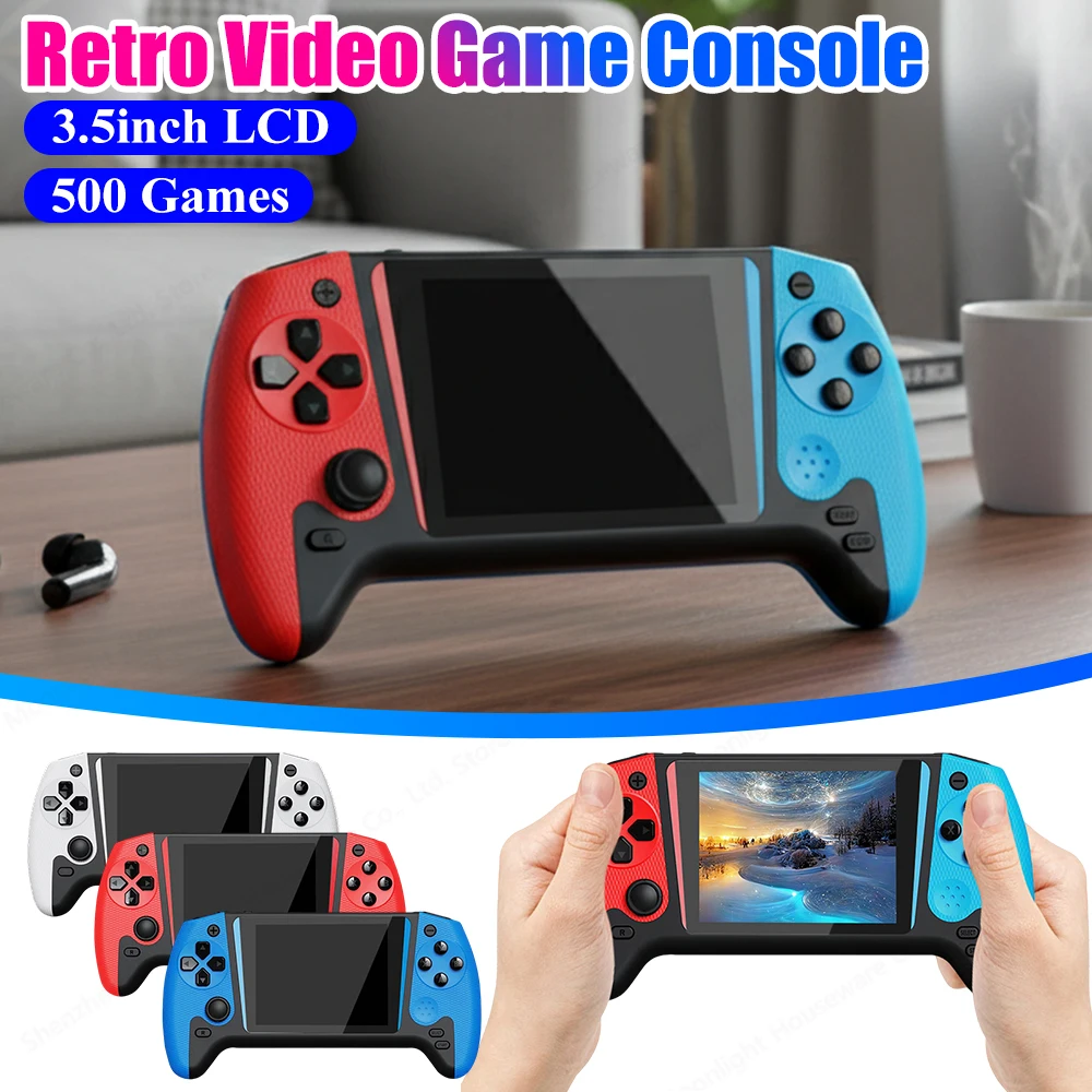 Built-in 500 Games Retro Handheld Game Console 3.5inch LCD Screen Portable Game Console Nostalgic Game Console for Single Player