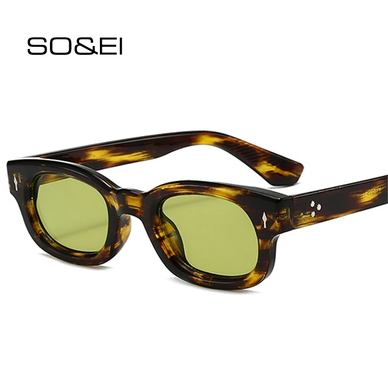 SO&EI Retro Small Square Candy Color Sunglasses Women Fashion Trending Rivets Men Leopard Sun Glasses Shades UV400