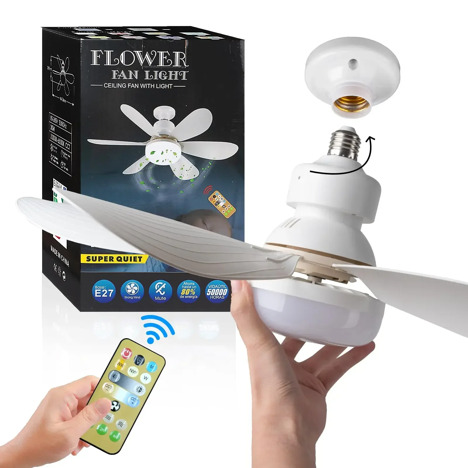 LED 40W ceiling fan light Comfortable ventilation remote control dimming suitable for living room study household use 85-265V